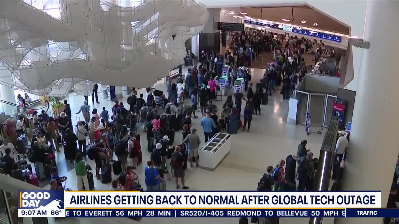 SeaTac flight delays, cancellations continue following global tech outage