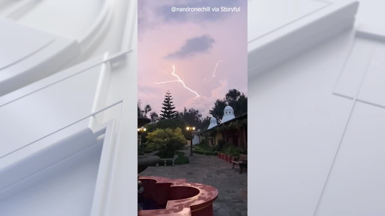 Dazzling upward lightning illuminates sky in Antigua